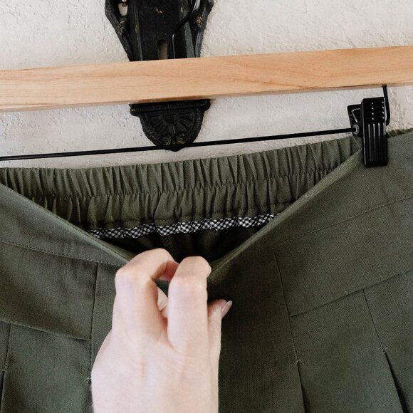 Gihuo Green Linen Blend Culottes Pants Size XL Wide Leg Palazzo Pockets - Picture 2 of 7